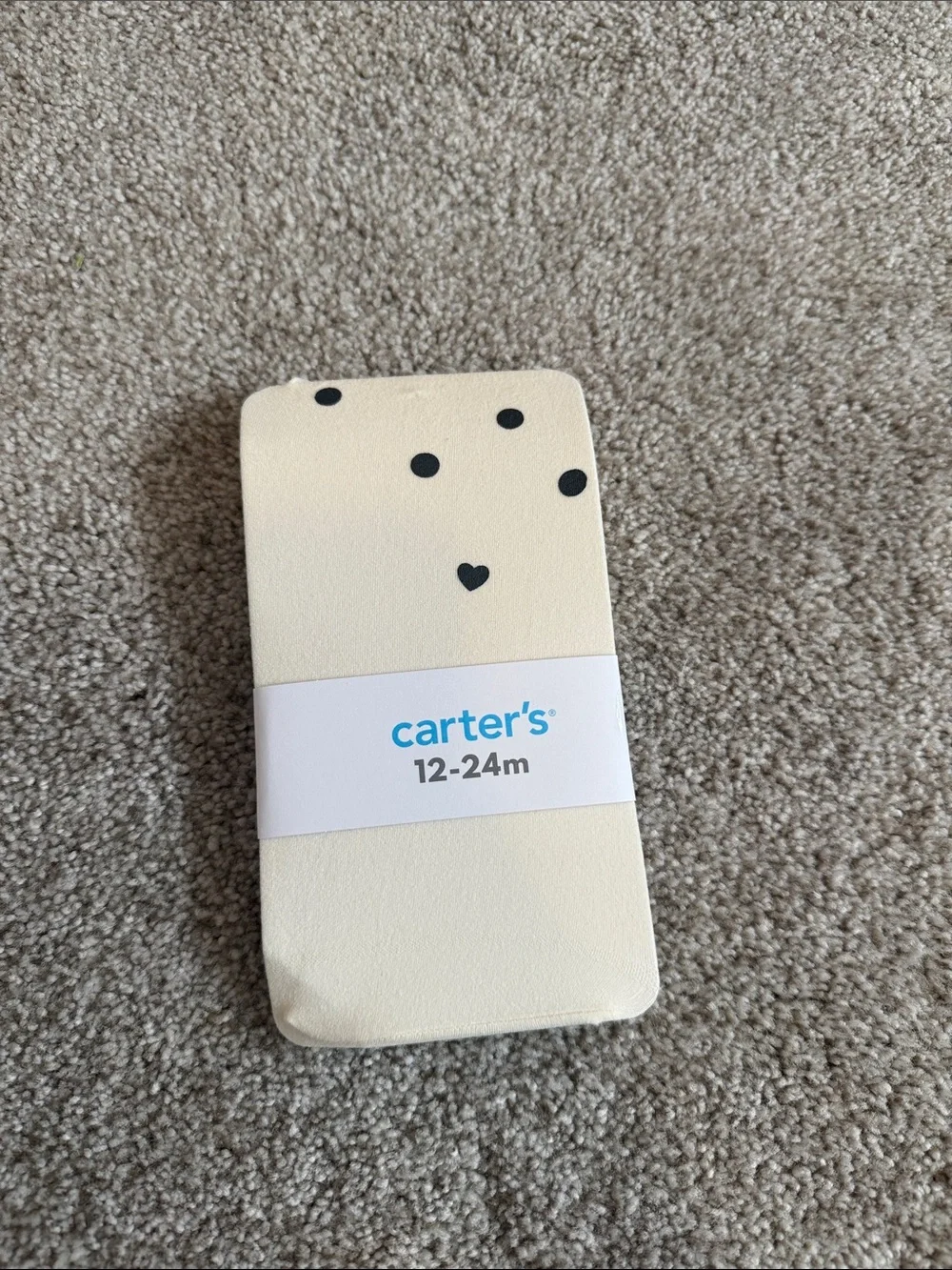 Carter's Cream Baby Tights with Black Polka and Heart Accents 12-24M